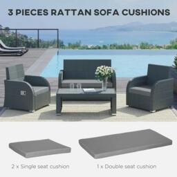 Rackhams Outdoor Seat Cushion Pads for Rattan Furniture, 3 PCs Garden Furniture Cushions, Dark Grey - thumbnail 4