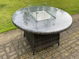 Rackhams Rattan Garden Furniture Gas Fire Pit Rectangle Round Dining Table And Dining Chairs 6 Seater + Round Table - thumbnail 2