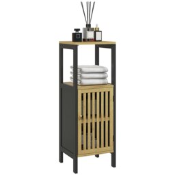 Rackhams Bathroom Floor Cabinet Bamboo Bathroom Cupboard with Adjustable Shelf - Black - thumbnail 2