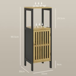 Rackhams Bathroom Floor Cabinet Bamboo Bathroom Cupboard with Adjustable Shelf - Black - thumbnail 6