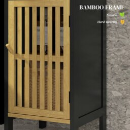 Rackhams Bathroom Floor Cabinet Bamboo Bathroom Cupboard with Adjustable Shelf - Black - thumbnail 5