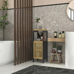 Rackhams Bathroom Floor Cabinet Bamboo Bathroom Cupboard with Adjustable Shelf - Black - thumbnail 1
