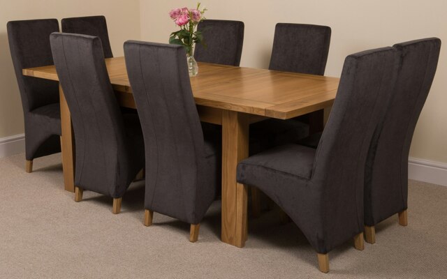 Rackhams Seattle Oak Extending Dining Table with Lola Fabric Chairs - 8 chairs - Black - image 1