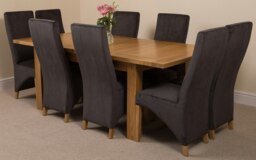 Rackhams Seattle Oak Extending Dining Table with Lola Fabric Chairs - 8 chairs - Black - thumbnail 1
