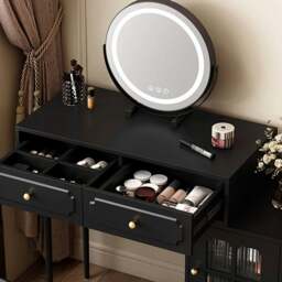 Rackhams Scarlett Dressing Table With Side Cabinet & LED Mirror, Black - 60cm - NO Chair - thumbnail 4