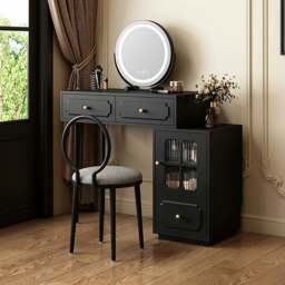 Rackhams Scarlett Dressing Table With Side Cabinet & LED Mirror, Black - 60cm - NO Chair - thumbnail 2