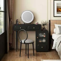 Rackhams Scarlett Dressing Table With Side Cabinet & LED Mirror, Black - 60cm - NO Chair - thumbnail 3