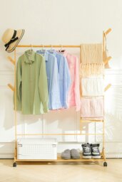 Rackhams Bamboo Clothes Rack with Bottom Shelf Shoe Clothing Organizer - Natural - thumbnail 2