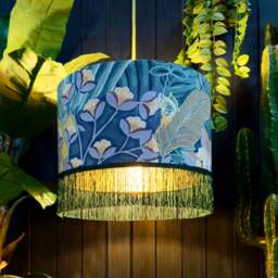 "Rackhams Hawk Moth Velvet Lampshade With Gold Lining and Hunter Fringing - Ceiling Pendant / Arc Lamp - 30cm Diameter x 25cm Height (12"" x 10"")" - thumbnail 2