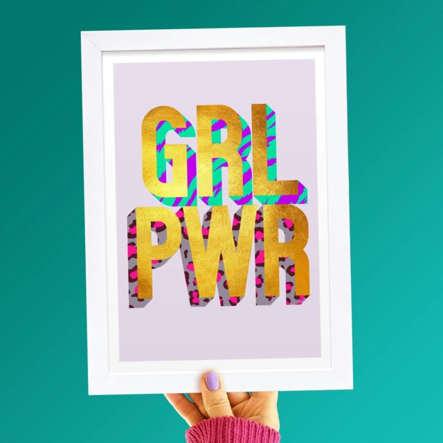 Rackhams Girl Power golden words art print - White frame - image 1