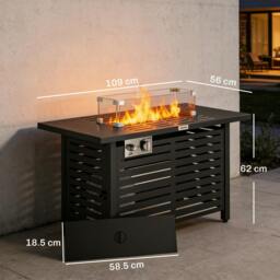 Rackhams Table W/ Rain Cover 50,000 BTU Outdoor Firepit - Steel, Glass, Stainless Steel - 109 x 56 x 62 cm - Fire Pit Table - thumbnail 3