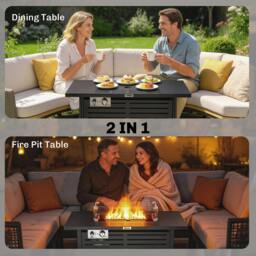 Rackhams Table W/ Rain Cover 50,000 BTU Outdoor Firepit - Steel, Glass, Stainless Steel - 109 x 56 x 62 cm - Fire Pit Table - thumbnail 4