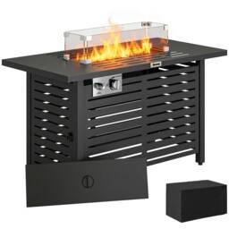 Rackhams Table W/ Rain Cover 50,000 BTU Outdoor Firepit - Steel, Glass, Stainless Steel - 109 x 56 x 62 cm - Fire Pit Table - thumbnail 2