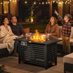 Rackhams Table W/ Rain Cover 50,000 BTU Outdoor Firepit - Steel, Glass, Stainless Steel - 109 x 56 x 62 cm - Fire Pit Table
