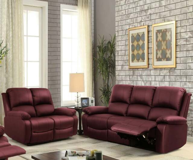 Rackhams Milan Reclining Luxury Faux Leather Sofa Set - Indulge in the Ultimate Comfort and Style for Your Living Room - Red - 3+2 Piece Set