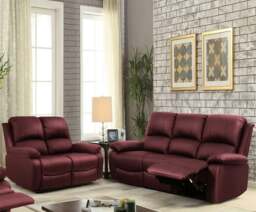 Rackhams Milan Reclining Luxury Faux Leather Sofa Set - Indulge in the Ultimate Comfort and Style for Your Living Room - Red - 3+2 Piece Set - thumbnail 1