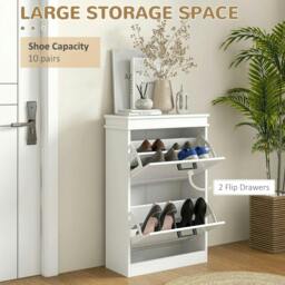 Rackhams Two-Drawer Minimalistic 10-Shoe Cabinet - White - thumbnail 4