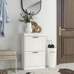 Rackhams Two-Drawer Minimalistic 10-Shoe Cabinet - White - thumbnail 2