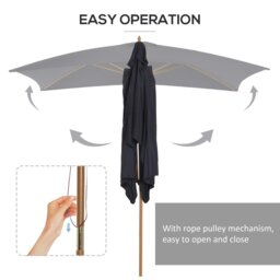 Rackhams 2 x 3m Wooden Garden Parasol Umbrella Outdoor Sun Shade Canopy, Table Market Umbrella with Vent, 38 mm Pole, Rope Pulley Mechanism, Black - Brown - 2m x 2.95m x 2.55m - thumbnail 4