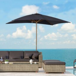 Rackhams 2 x 3m Wooden Garden Parasol Umbrella Outdoor Sun Shade Canopy, Table Market Umbrella with Vent, 38 mm Pole, Rope Pulley Mechanism, Black - Brown - 2m x 2.95m x 2.55m - thumbnail 2