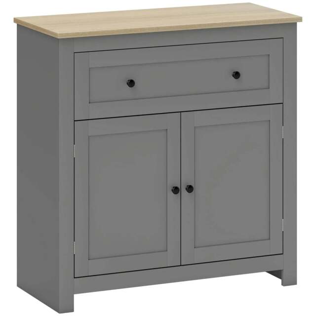 Rackhams Sideboard Storage Cabinet, Morden Kitchen Cupboard with Adjustable Shelf, Drawer and Double Doors, Sideboard, Grey