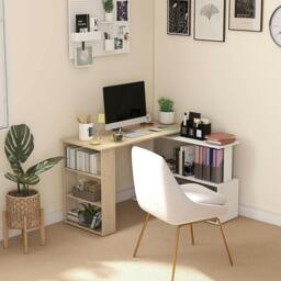 Rackhams Corner Desk with Rotating Design and Bookshelf, Natural and White