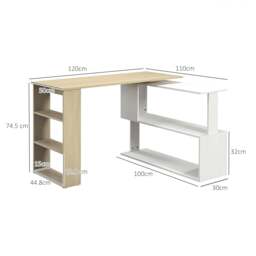 Rackhams Corner Desk with Rotating Design and Bookshelf, Natural and White - thumbnail 3