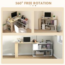 Rackhams Corner Desk with Rotating Design and Bookshelf, Natural and White - thumbnail 5