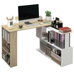 Rackhams Corner Desk with Rotating Design and Bookshelf, Natural and White - thumbnail 2