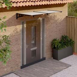 Rackhams Door Canopy Black and Transparent 199x90 cm Polycarbonate - Transparent - PC (Polycarbonate), ABS (Acrylonitrile butadiene styrene), aluminium