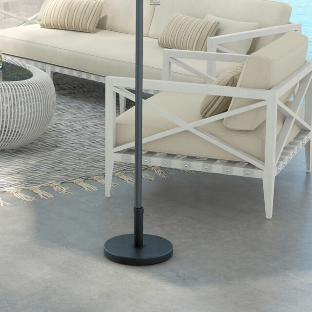 Rackhams 15kg Concrete Parasol Base, Heavy Duty Patio Umbrella Stand with Grip Handle, 46.5cm Round Garden Parasol Holder for 24 to 38mm Poles, Black - image 1
