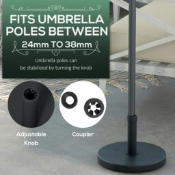 Rackhams 15kg Concrete Parasol Base, Heavy Duty Patio Umbrella Stand with Grip Handle, 46.5cm Round Garden Parasol Holder for 24 to 38mm Poles, Black - thumbnail 3