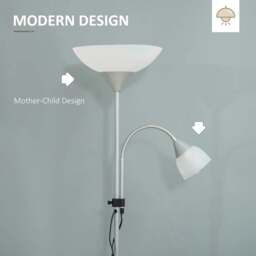 Rackhams LED Floor Lamp for Living Room, 180cm Tall Standing Lamp, Mother and Child Uplighter with Adjustable Gooseneck, Silver Tone - thumbnail 4