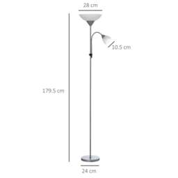 Rackhams LED Floor Lamp for Living Room, 180cm Tall Standing Lamp, Mother and Child Uplighter with Adjustable Gooseneck, Silver Tone - thumbnail 3