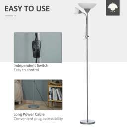 Rackhams LED Floor Lamp for Living Room, 180cm Tall Standing Lamp, Mother and Child Uplighter with Adjustable Gooseneck, Silver Tone - thumbnail 6