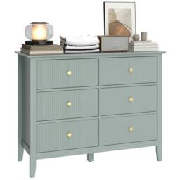 Rackhams Fluted Chest of Drawers 6 Drawer Dresser for Bedroom Hallway Green - 78 - thumbnail 2