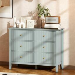 Rackhams Fluted Chest of Drawers 6 Drawer Dresser for Bedroom Hallway Green - 78