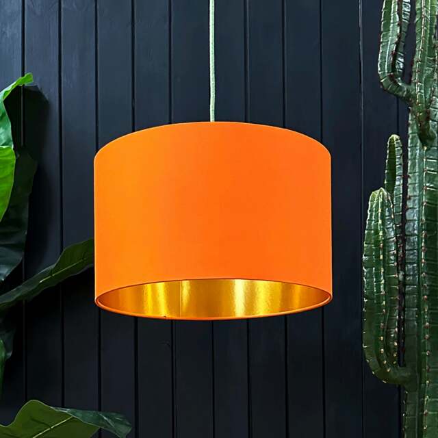 "Rackhams Pumpkin Cotton Lampshade With Gold Foil Lining - 25cm Diameter x 25cm Height / (10"" x 10"")" - image 1
