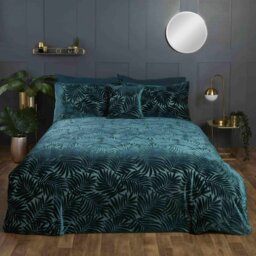 Rackhams Velvet Leaves Duvet Cover Set - Navy - King - thumbnail 2