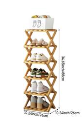 Rackhams 9/8/7/6 Tier Bamboo Folding Shoe Rack Shoe Storage Organiser - Light Brown - S - thumbnail 3