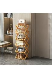 Rackhams 9/8/7/6 Tier Bamboo Folding Shoe Rack Shoe Storage Organiser - Light Brown - S - thumbnail 2