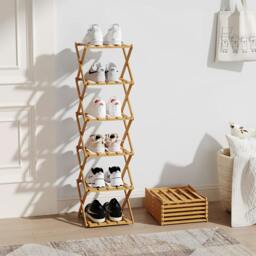 Rackhams 9/8/7/6 Tier Bamboo Folding Shoe Rack Shoe Storage Organiser - Light Brown - S - thumbnail 6