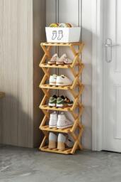 Rackhams 9/8/7/6 Tier Bamboo Folding Shoe Rack Shoe Storage Organiser - Light Brown - S