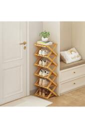 Rackhams 9/8/7/6 Tier Bamboo Folding Shoe Rack Shoe Storage Organiser - Light Brown - S - thumbnail 5