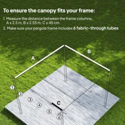 Rackhams Retractable Pergola Cover, 2.55 x 2.5 m Replacement Canopy Fabric for 3 x 3 m Frame, Roof Top Only, Tan - thumbnail 4