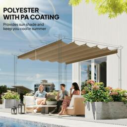 Rackhams Retractable Pergola Cover, 2.55 x 2.5 m Replacement Canopy Fabric for 3 x 3 m Frame, Roof Top Only, Tan - thumbnail 5