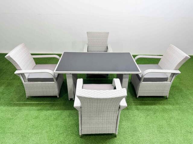 Rackhams Wicker PE Rattan Garden Furniture Set Patio Outdoor 4 Chairs Plus Rectangular Dining Table Set Light Grey Mixed - image 1