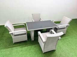 Rackhams Wicker PE Rattan Garden Furniture Set Patio Outdoor 4 Chairs Plus Rectangular Dining Table Set Light Grey Mixed - thumbnail 2