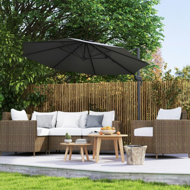 Rackhams 3 x 3(m) Cantilever Parasol with Cross Base, Garden Umbrella with 360° Rotation, Crank Handle and Tilt for Outdoor, Patio, Cream White - Black - Φ294 x 248H cm - image 1