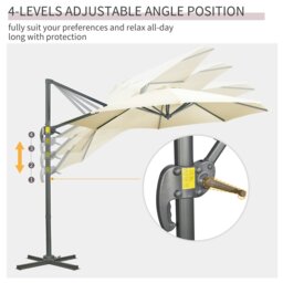 Rackhams 3 x 3(m) Cantilever Parasol with Cross Base, Garden Umbrella with 360° Rotation, Crank Handle and Tilt for Outdoor, Patio, Cream White - Black - Φ294 x 248H cm - thumbnail 5